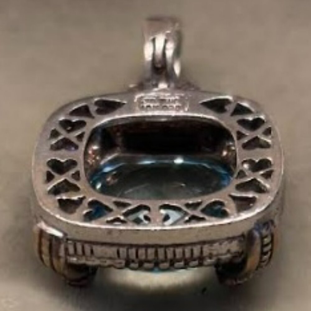 David Yurman Style, Gold Sterling and Blue Topaz & Diamond Pendant - Picture 5 of 6